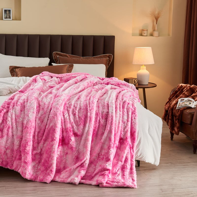 NEWCOSPLAY Super Soft Faux Fur Throw Blanket for Couch Pink Sherpa Fuzzy Plush Warm Blanket for Sofa Bed (Pink, Throw(50"x60")) - Image 2